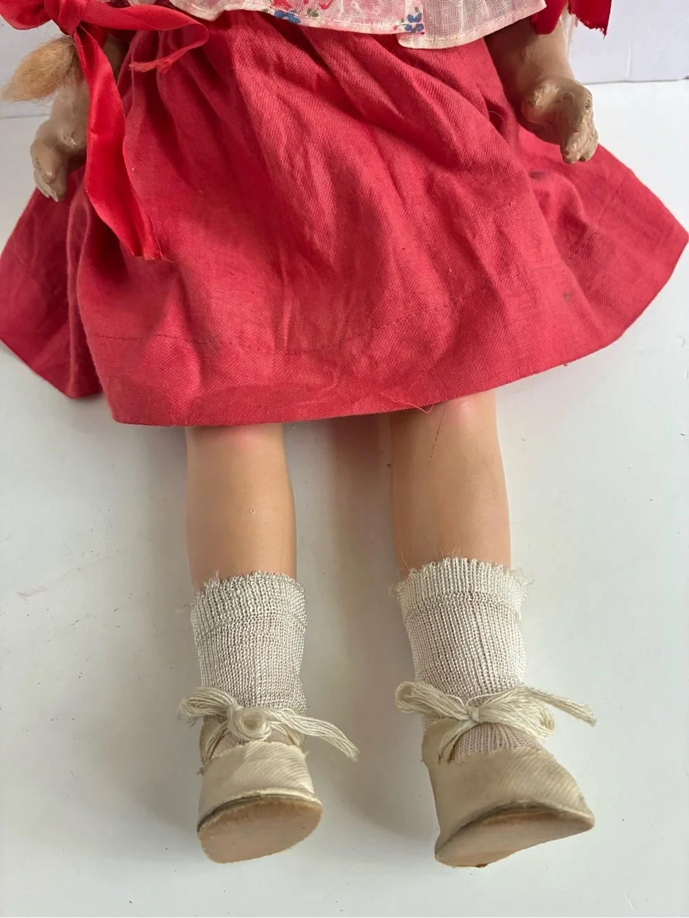 Vintage 40s 50s Composition Doll Red Dress Hat 18” Hard Plastic Rare